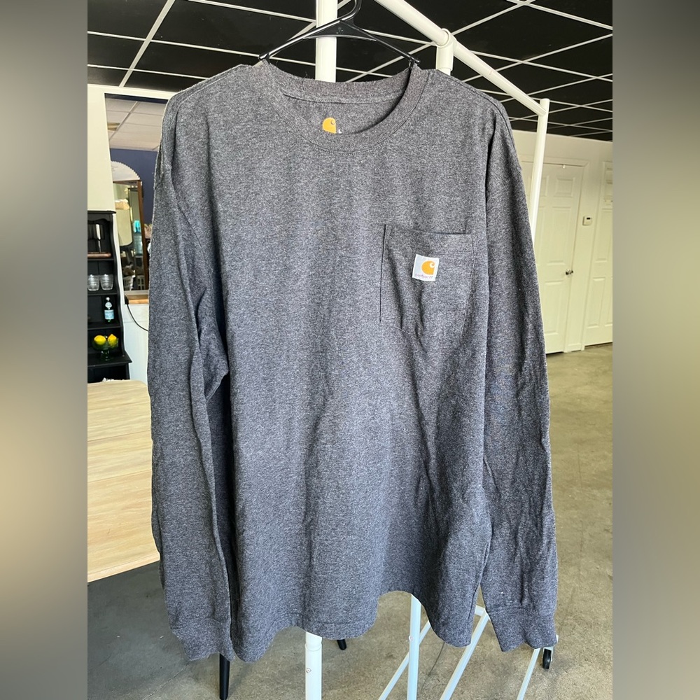 Carhartt long sleeve charcoal pocket tee, size Large